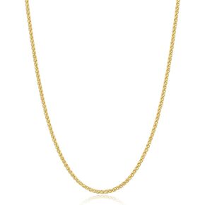 18k Gold Over 925 Sterling Silver Wheat Chain Necklace for Women Men, 2.5mm Chain Necklace for Women, Durable & Shiny & Sturdy Women's Chain Necklace, 16,18,20,22,24,26 Inch