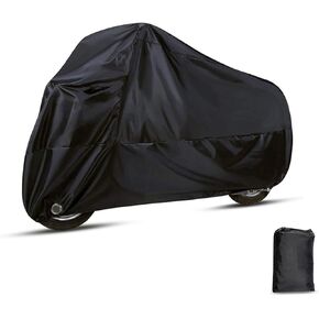 1 PC Motorcycle Cover, 96.4" x 41.3" x 49.2" Waterproof Dustproof Sun-Proof Cloth for All Seasons, Full Coverage Protective Cover with Anti-Theft Lock Hole, Universal for Motorcycles (Black)