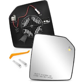Driver Side Mirror Glass Replacement for Ford F150 2015 2016 2017 2018 2019 2020, Left Heated Mirror Glass with Blind Spot Detection and Rear Holder, FL3Z-17K707-AH