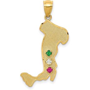 14k Yellow Gold Italy Shaped Country Charm With Three Colored Accent Stones 32 mm x 16 mm