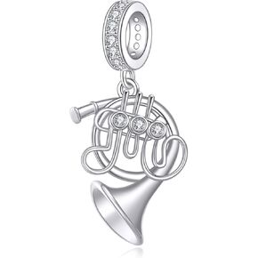 URONE French Horn Charm Beads Fits Bracelets Necklace 925 Sterling Silver French Horn Charm Pendant Music Instrument Jewelry Gifts For Women Men