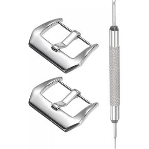 uxcell Watch Strap Clasp Replacement Set, Stainless Steel Polished PVD Buckle, Silver Tone for 22mm Width Watch Bands with Spring Bar Remover