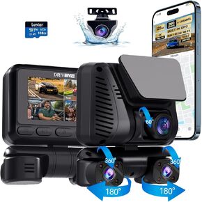 Dash Cam Front and Rear,4 Channel 360° 4K Front Dash Camera for Cars,Built-in 5GHz Wi-Fi GPS, Voice Control, Free 128G Card,Night Vision, 24H Parking Mode,CPL Filter,G-Sensor(D7)