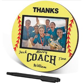 Softball Coach Gift from Team Softball Signable Picture Frame Thanks Coach Gift Fits 4 x 6 Inches Photograph, Coaches Appreciation Home Plate Plaque