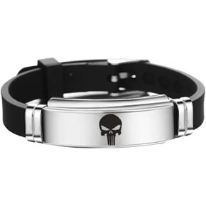 EC Trading Frank Castle Skull Logo Metal Black Silicone Bracelet Wristband