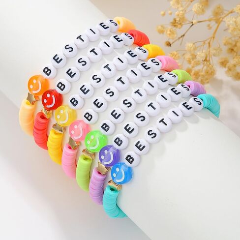 Preppy Jewelry Bracelets for Women Handmade Friendship Bracelets Clay Bead Colorful Surfer Heishi Bracelet Set Stackable Boho Y2K Summer Beach Elastic Layering Bracelets in Saudi Arabia