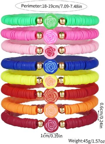Preppy Jewelry Bracelets for Women Handmade Friendship Bracelets Clay Bead Colorful Surfer Heishi Bracelet Set Stackable Boho Y2K Summer Beach Elastic Layering Bracelets in Saudi Arabia