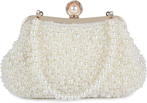 Oweisong White Pearl Clutch Purses for Women Wedding Bride Pearl Evening Bag Party Clutch Wallet Tote Handbag in Saudi Arabia