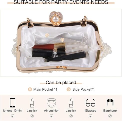 Oweisong White Pearl Clutch Purses for Women Wedding Bride Pearl Evening Bag Party Clutch Wallet Tote Handbag in Saudi Arabia