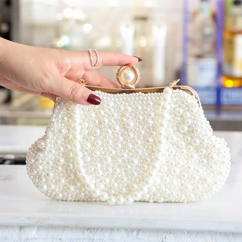 Oweisong White Pearl Clutch Purses for Women Wedding Bride Pearl Evening Bag Party Clutch Wallet Tote Handbag in Saudi Arabia
