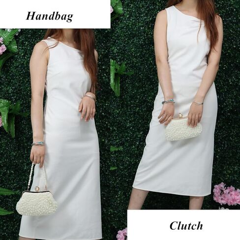 Oweisong White Pearl Clutch Purses for Women Wedding Bride Pearl Evening Bag Party Clutch Wallet Tote Handbag in Saudi Arabia