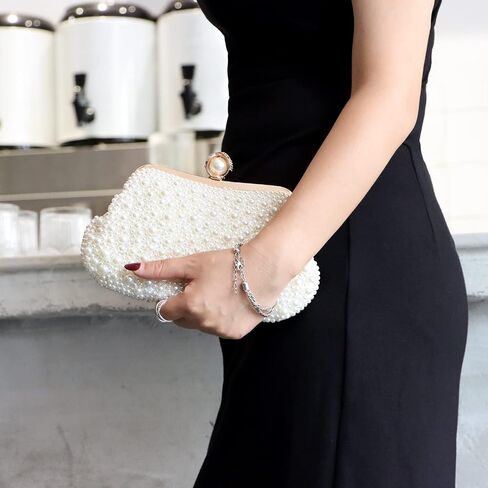 Oweisong White Pearl Clutch Purses for Women Wedding Bride Pearl Evening Bag Party Clutch Wallet Tote Handbag in Saudi Arabia