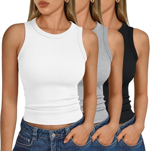 SUNBS Womens 3 Pack Tank Tops Summer 2025 Sleeveless Racerback Ribbed Workout High Neck Basic Trendy Fashion Clothes in Kuwait