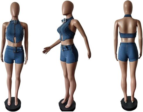 Tbahhir Sexy 2 Piece Denim Outfits for Women, Sleeveless Crop Top and High Waisted Jean Shorts Stretchy Sets Summer in Saudi Arabia
