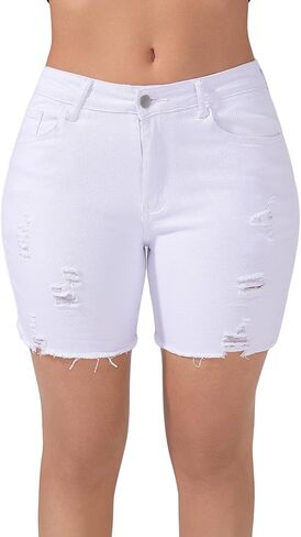 Women's Casual Summer Ripped High Waisted Denim Shorts Stretch Distressed Frayed Raw Hem Jean Shorts in Saudi Arabia