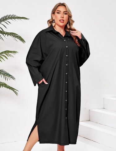 ZOMVA 2025 Plus Size 0X-4X Casual Button Down Maxi Shirts Dress with Pockets Oversized Striped Long Sleeve Clothing Outfits in Kuwait