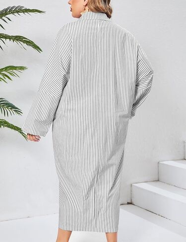 ZOMVA 2025 Plus Size 0X-4X Casual Button Down Maxi Shirts Dress with Pockets Oversized Striped Long Sleeve Clothing Outfits in Kuwait