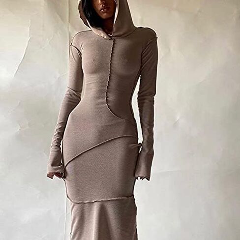 Sexy Hoodie Dress for Women Long Sleeve Bodycon Sweatshirt Dress Casual Maxi Dresses in Saudi Arabia