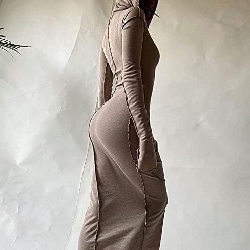 Sexy Hoodie Dress for Women Long Sleeve Bodycon Sweatshirt Dress Casual Maxi Dresses in Saudi Arabia
