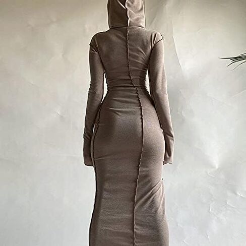 Sexy Hoodie Dress for Women Long Sleeve Bodycon Sweatshirt Dress Casual Maxi Dresses in Saudi Arabia