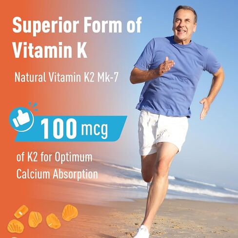 فيتامين K2 MK-7 Gummies 100mcg ، مكملات فيتامين K2 الإضافية لدعم العظام والفد ، نكهة البرتقال الطبيعية القابلة للمضغ ، غير الكائنات المعدلة وراثيًا ، نباتي ، 60 غومين. in Kuwait