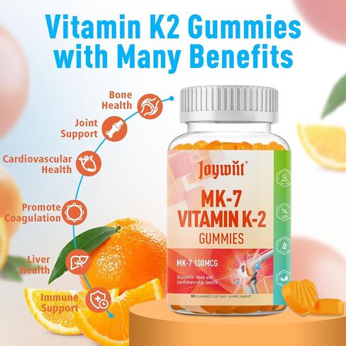 فيتامين K2 MK-7 Gummies 100mcg ، مكملات فيتامين K2 الإضافية لدعم العظام والفد ، نكهة البرتقال الطبيعية القابلة للمضغ ، غير الكائنات المعدلة وراثيًا ، نباتي ، 60 غومين. in Kuwait