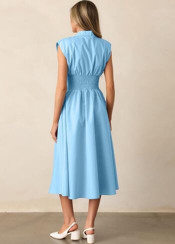 ROYLAMP Womens Summer Casual Dress Vintage Cocktail Wrap & Shape Dress V Neck Zipper Front Flowy Midi Dress with Pockets in Saudi Arabia