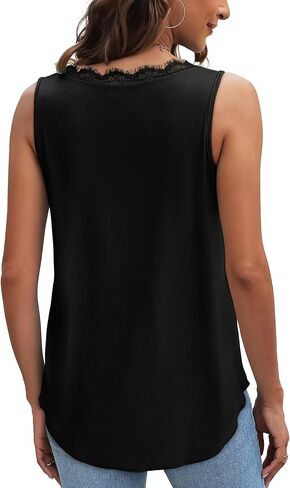 WIHOLL Womens Summer Tank Tops Loose Fit Lace V Neck Sleeveless Tops Shirts Dressy Casual Flowy(S-3XL) in Kuwait