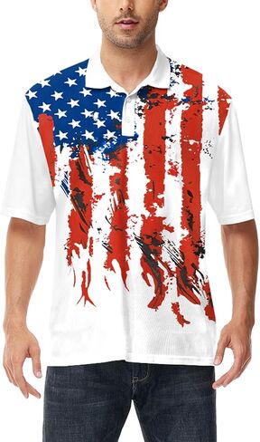 AOBUTE Mens Patriotic Polo July 4th Golf Shirts American Flag Activewear Tops in Saudi Arabia