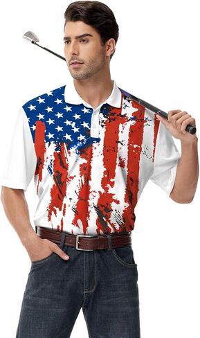 AOBUTE Mens Patriotic Polo July 4th Golf Shirts American Flag Activewear Tops in Saudi Arabia