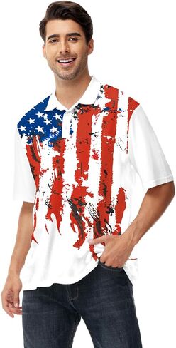 AOBUTE Mens Patriotic Polo July 4th Golf Shirts American Flag Activewear Tops in Saudi Arabia