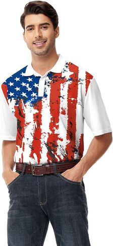 AOBUTE Mens Patriotic Polo July 4th Golf Shirts American Flag Activewear Tops in Saudi Arabia