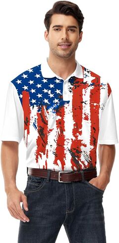 AOBUTE Mens Patriotic Polo July 4th Golf Shirts American Flag Activewear Tops in Saudi Arabia