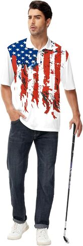 AOBUTE Mens Patriotic Polo July 4th Golf Shirts American Flag Activewear Tops in Saudi Arabia
