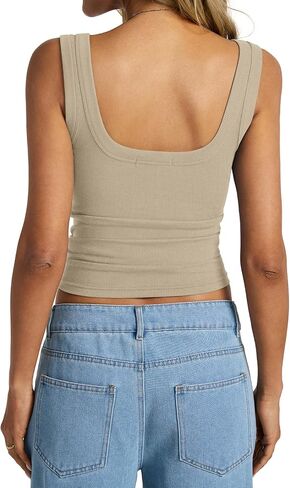 Womens Cotton Ribbed Square Neck Tank Tops Basic Backless Sleeveless Summer Cami Shirts 2025 in Saudi Arabia