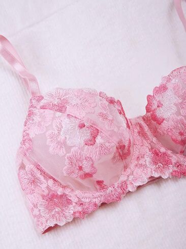 WDIRARA Women's 2 Piece Floral Lace Embroidery Mesh Sheer Bra and Thongs Lingerie Set in Saudi Arabia