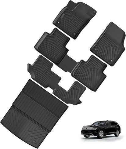 Floor Mats & Cargo Liners Compatible for 2018-2025 Volkswagen Atlas 6 seat, 3 Rows Floor Liners and Trunk Mat TPE-Black (Atlas 6 seat) in Saudi Arabia