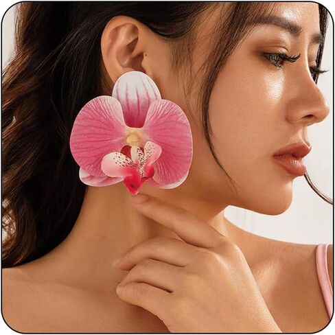 Bethynas Large Butterfly Orchid Flower Stud Earrings Artificial Phalaenopsis Orchid Floral Dangle Drop Earrings Bridal Beach Party Ear Jewelry for Women in Saudi Arabia