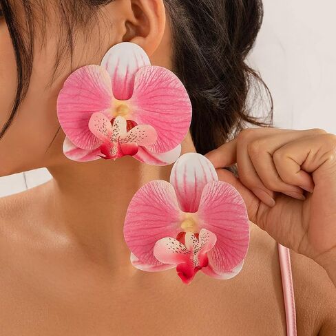 Bethynas Large Butterfly Orchid Flower Stud Earrings Artificial Phalaenopsis Orchid Floral Dangle Drop Earrings Bridal Beach Party Ear Jewelry for Women in Saudi Arabia