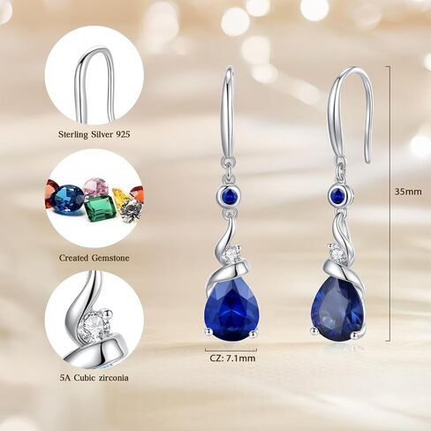 FANCIME Women Drop Earrings 925 Sterling Silver with Pear Gemstone Dangle Birthstone Earring Fine Jewelry Birthday Gifts for Women in Saudi Arabia