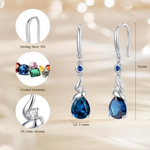 FANCIME Women Drop Earrings 925 Sterling Silver with Pear Gemstone Dangle Birthstone Earring Fine Jewelry Birthday Gifts for Women in Saudi Arabia