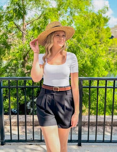 ZESICA Women's Ribbed Square Neck Puff Sleeve Tops 2025 Summer Fitted Casual Basic Business Work T Shirts in Saudi Arabia