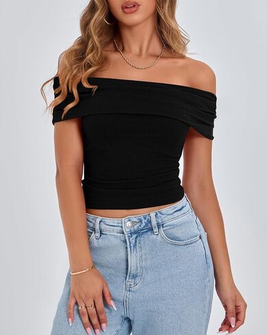 BTFBM Spring Summer قبالة قمم الكتف للنساء العصرية 2025 القمصان القصيرة الأكمام متماسك in Kuwait