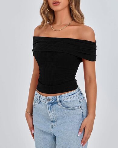 BTFBM Spring Summer قبالة قمم الكتف للنساء العصرية 2025 القمصان القصيرة الأكمام متماسك in Kuwait