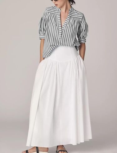 Womens Summer Pleated V Neck T Shirts Short Sleeve Casual Loose Blouses Striped Tunics Swing Top in Kuwait