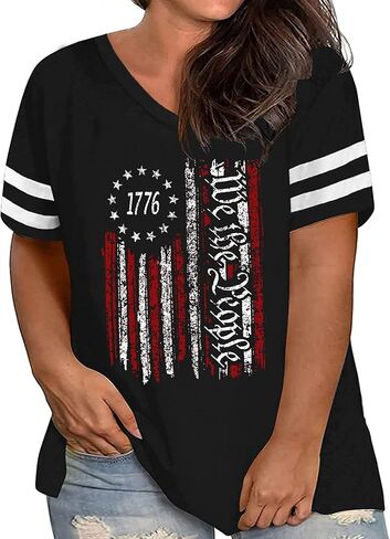 Plus Size Tops American Flag Shirts Womens V Neck Patriotic Tshirt USA Graphic Tee 4th of July T-Shirt in Saudi Arabia