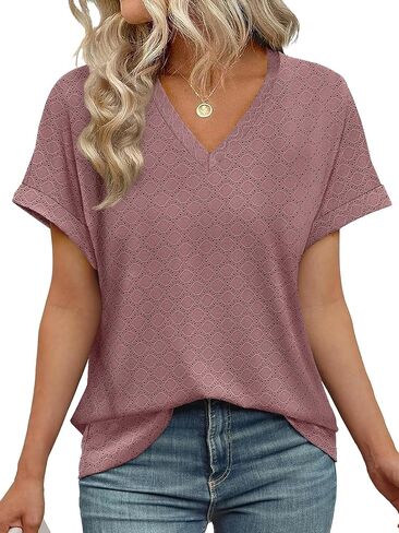 WIHOLL Womens Tops Short Summer Summer v Deck Tirts Dary Dary Lose Lough Tees Tees Cute Flowy Fashion in Saudi Arabia