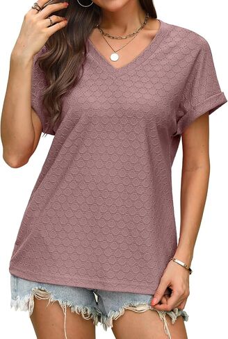 WIHOLL Womens Tops Short Summer Summer v Deck Tirts Dary Dary Lose Lough Tees Tees Cute Flowy Fashion in Saudi Arabia