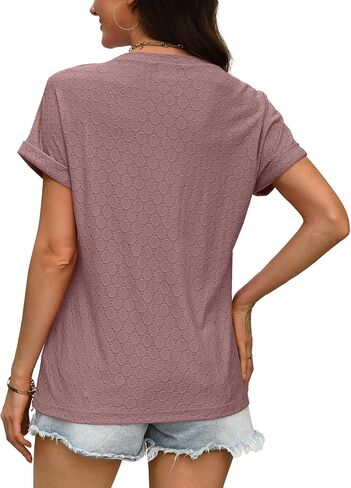 WIHOLL Womens Tops Short Summer Summer v Deck Tirts Dary Dary Lose Lough Tees Tees Cute Flowy Fashion in Saudi Arabia