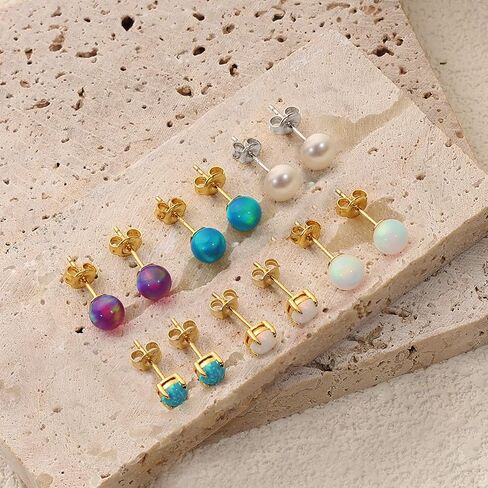 6MM Pearl Earrings for Women, Sterling Silver Freshwater Pearl Stud Earrings for Sensitive Ears, Mother's Day Gift in Saudi Arabia